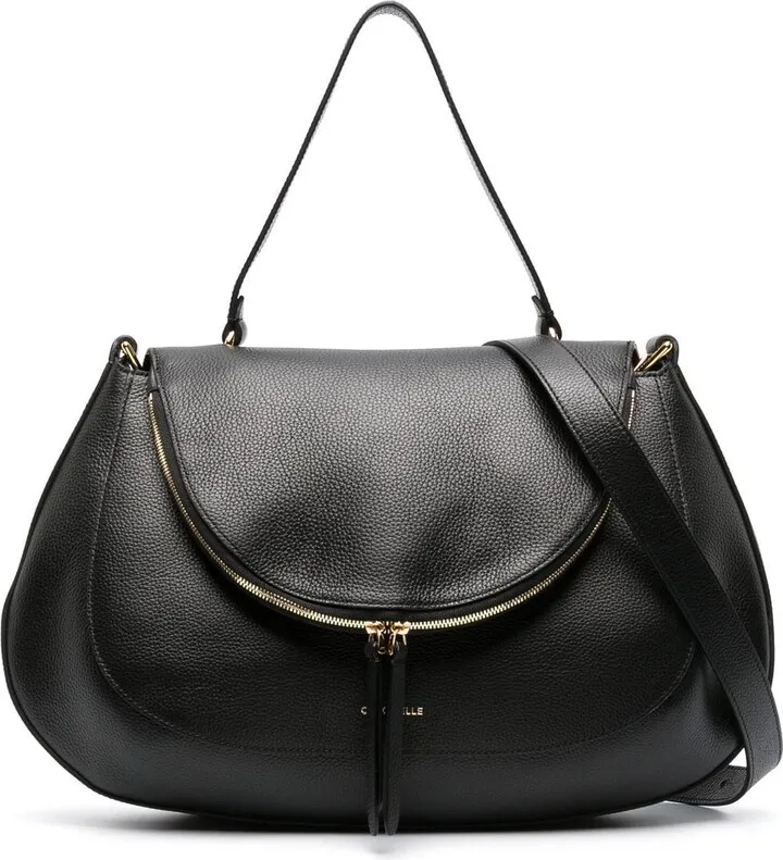 Curved Grained-Leather Tote Bag