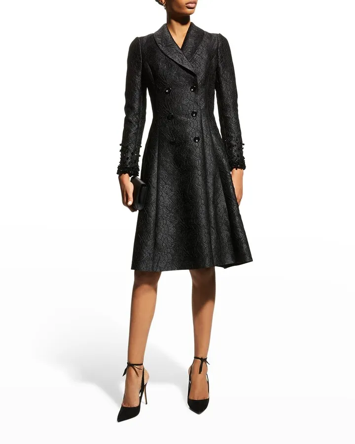 Double-Breasted Shawl-Collar Jacquard Dress