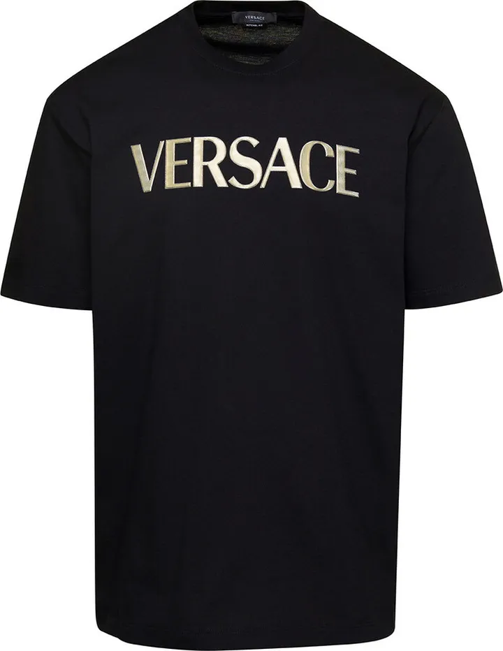 Black Crewneck T-shirt With Logo Print On The Chest In Cotton Man