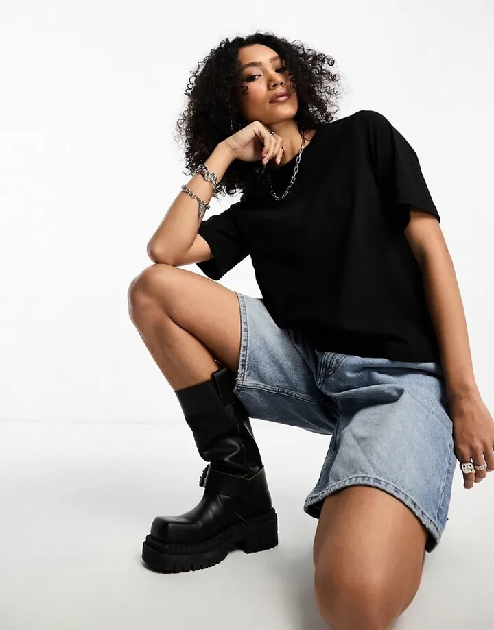 Weekday Perfect cotton relaxed t-shirt in black