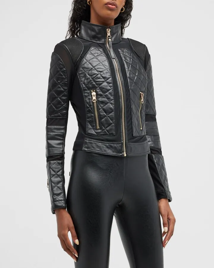 Mesh Leather Moto Jacket