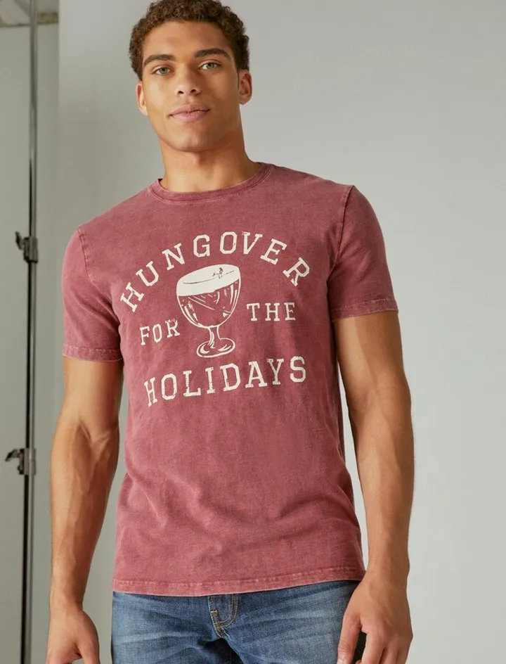Lucky Brand Men's Hungover Holidays Graphic Tee