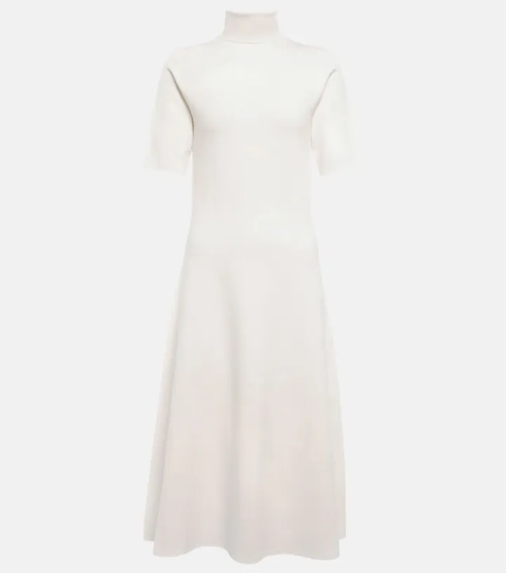 Turtleneck silk-blend midi dress
