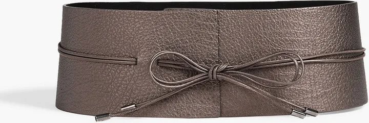 Bow-detailed pebbled-leather belt