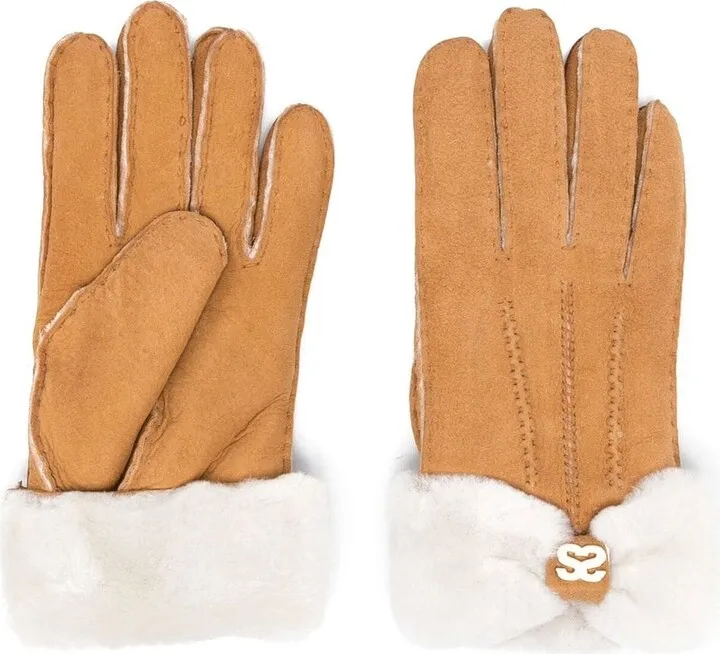 Bow-Detail Shearling Gloves
