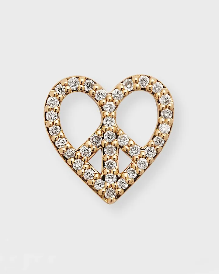 Heart-Shaped Diamond Peace Sign Earrings