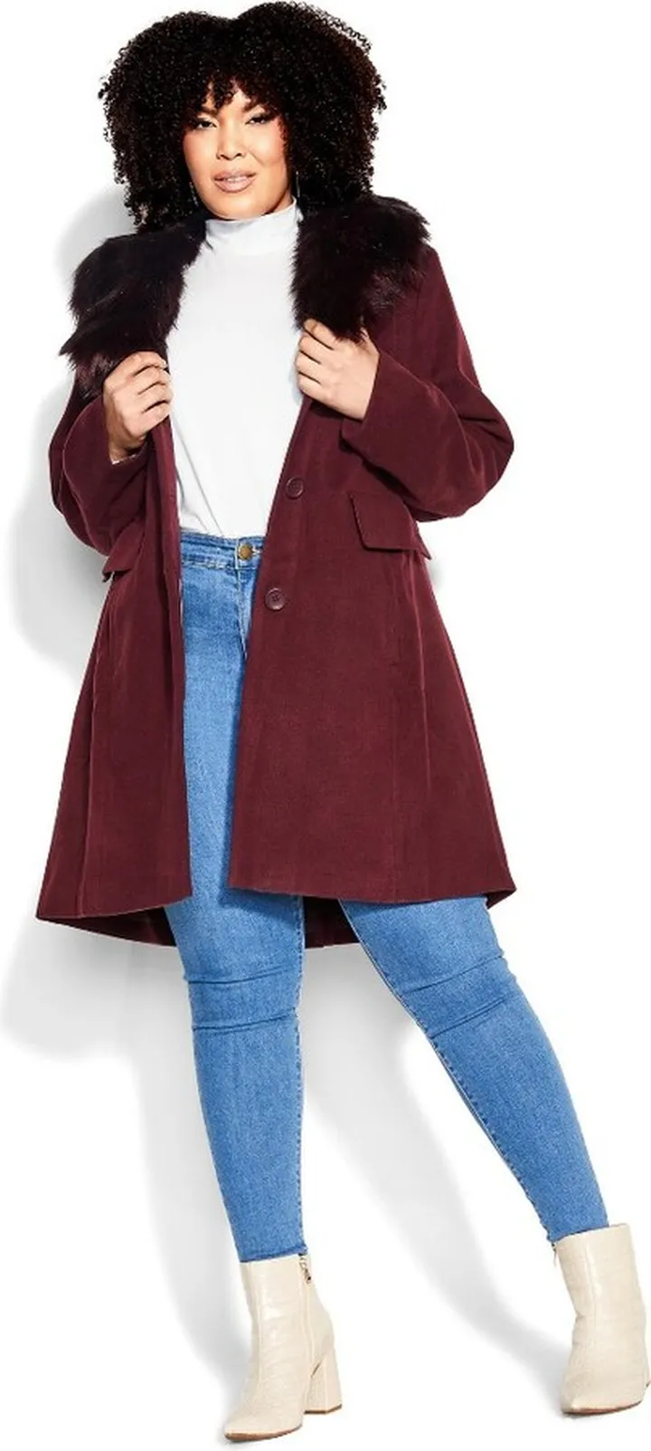 AVENUE | Women's Plus Size Faux Wool Long Coat - berry - 30W