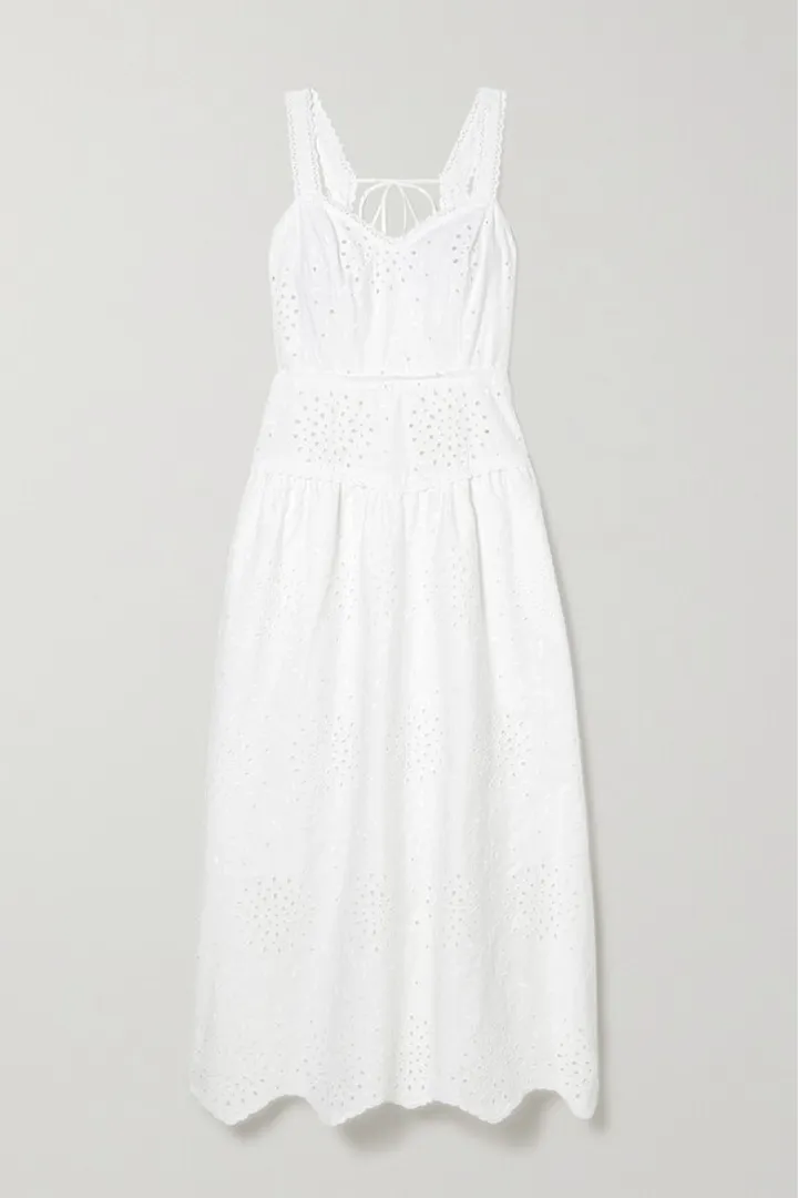 Loretta Caponi - + Net Sustain Dania Open-back Broderie Anglaise Cotton-blend Midi Dress - White