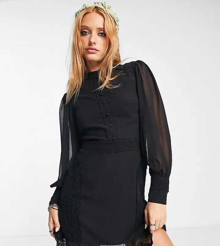 Reclaimed Vintage high neck mini dress in black