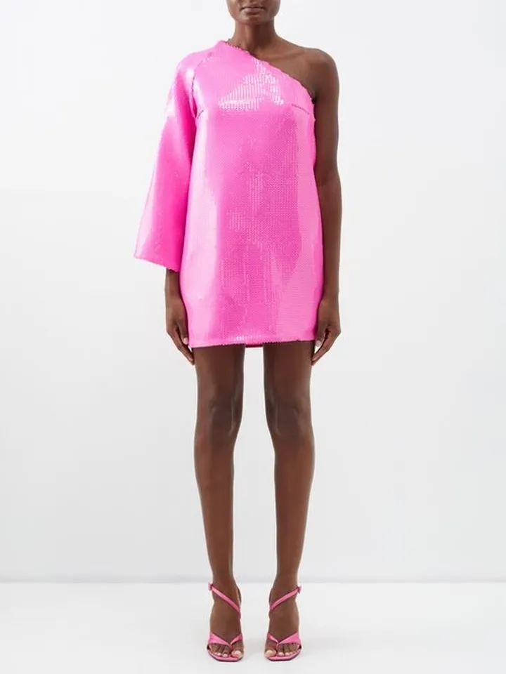 Vida One-sleeve Sequined Mini Dress