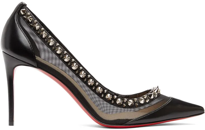 Christian Louboutin Black & Silver Galativi Spikes 85 Heels