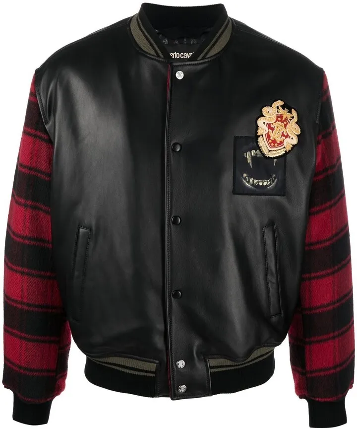 Plaid-Sleeves Bomber Jacket
