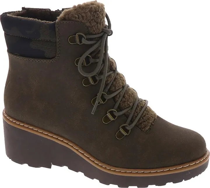 Womens Faux Leather Faux Fur Combat & Lace-up Boots