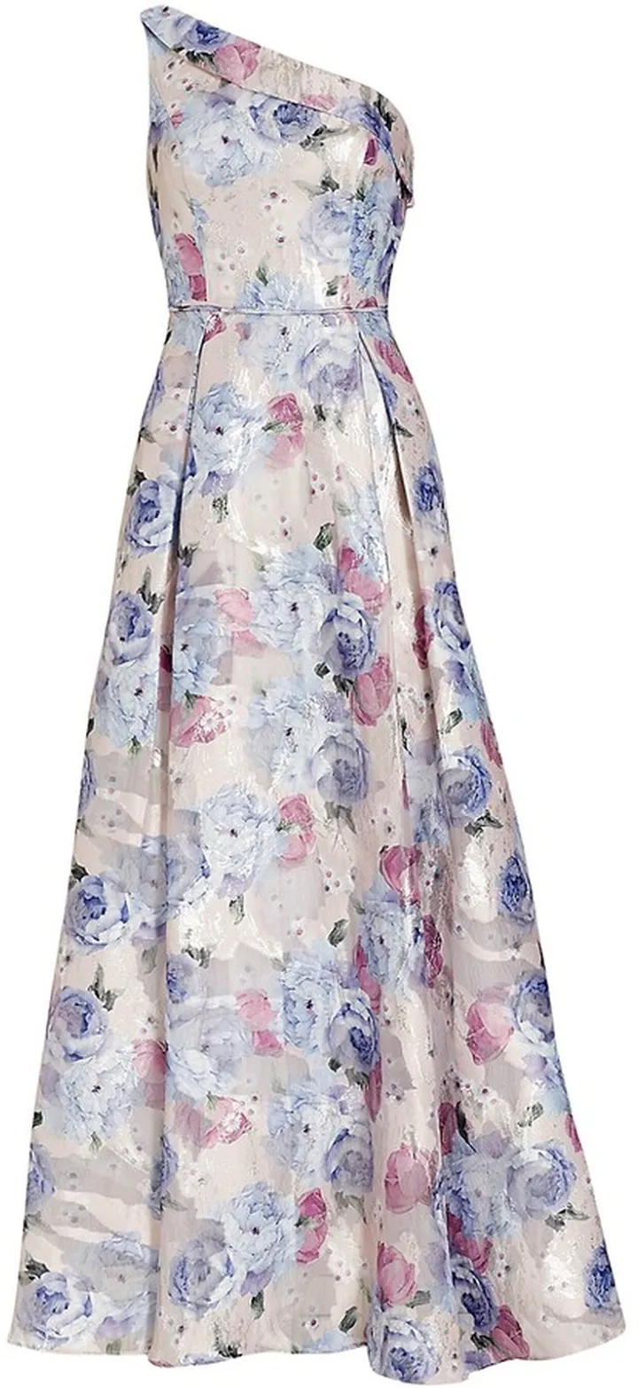 Jacquard One-Shoulder Gown
