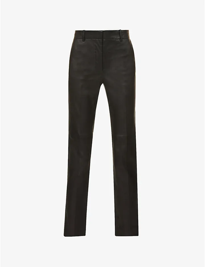 Womens Black Coleman High-rise Leather Trousers