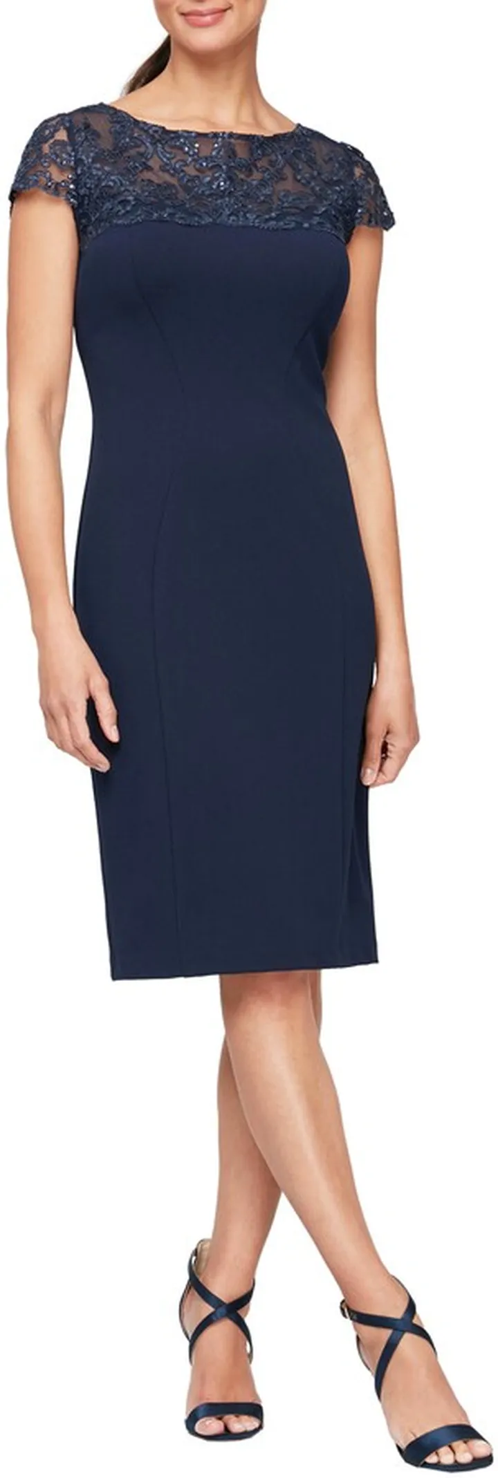 Sequin Lace Illusion Yoke Cocktail Dress