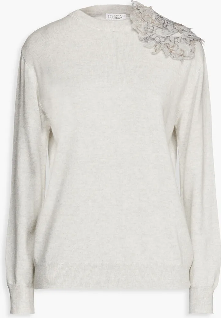 Embellished mélange cashmere sweater