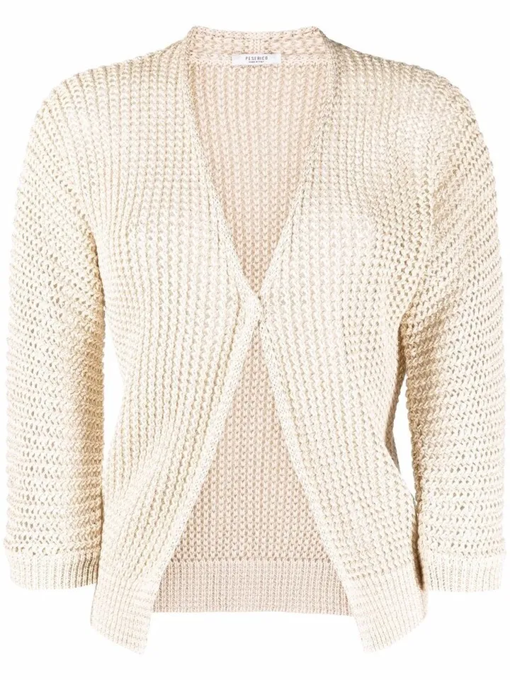 pointelle-knit V-neck cardigan