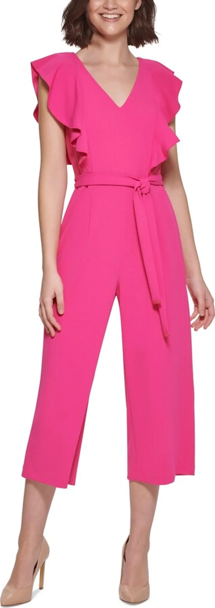 Tommy Hilfiger Women's Ruffled Tie-Waist Cropped Jumpsuit