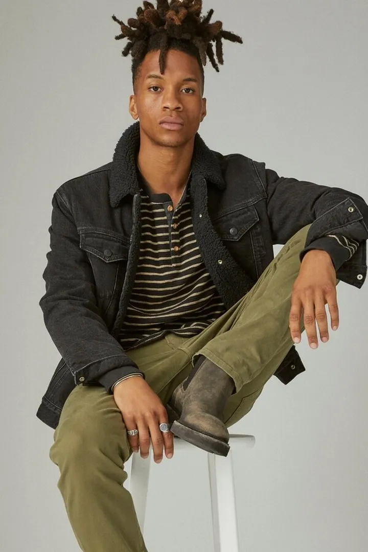 Faux Shearling Lined Denim Trucker Jacket