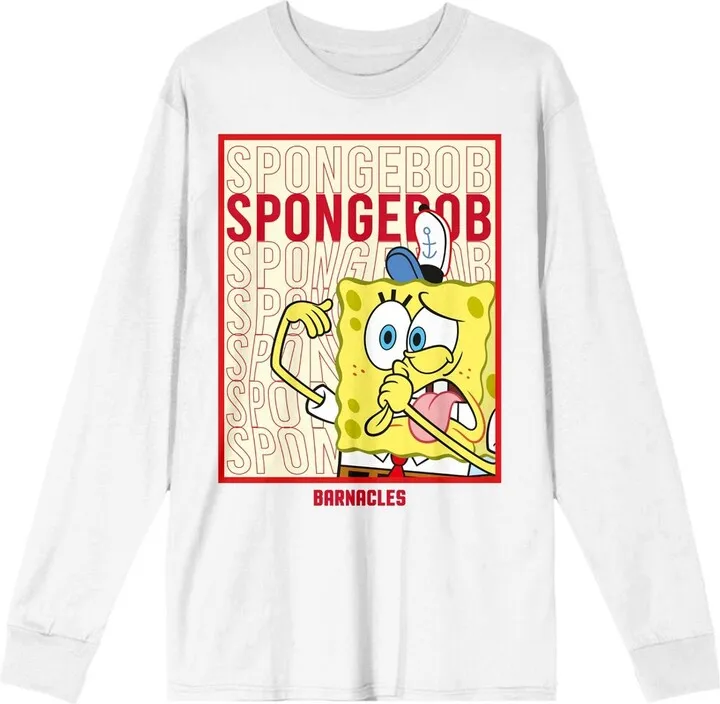 Spongebob Squarepants Barnacles Crew Neck Long Sleeve White Unisex Adult Tee-3XL