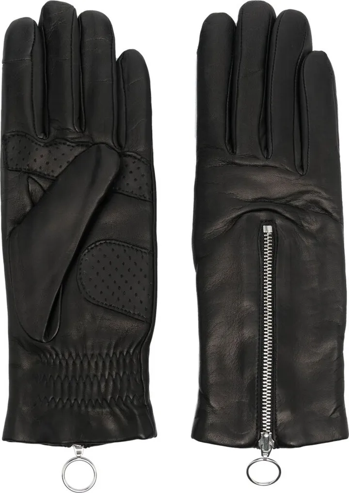 Black New Jane Zip-Up Leather Gloves