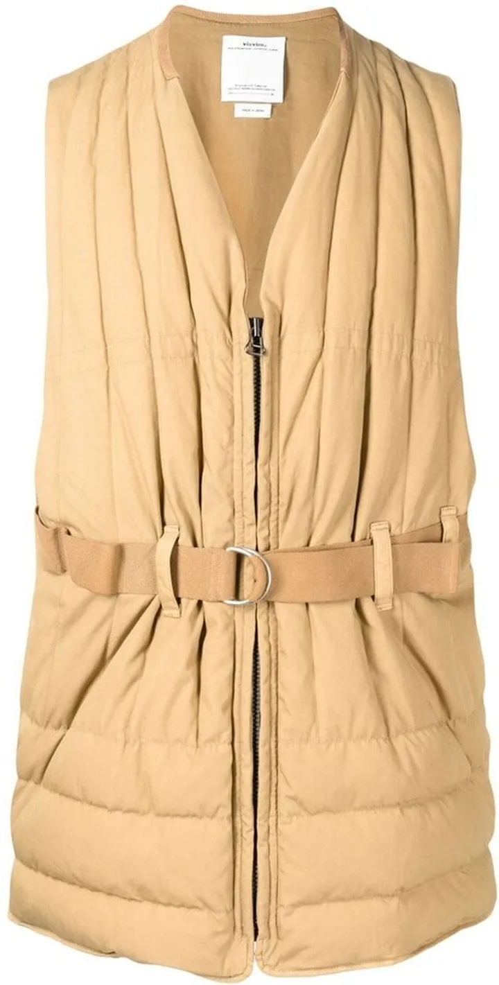 Padded Belted V-Neck Gilet