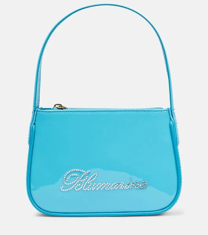 Logo patent leather shoulder bag