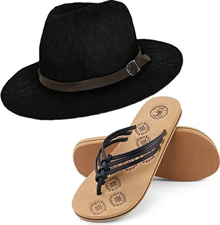 Aerusi Coral Jones Floppy Straw Hat and Foam Flip Flop Sandals Bundle Set