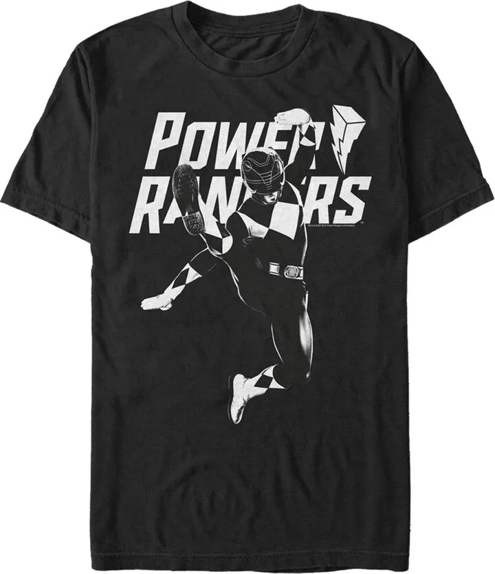 Men's Power Rangers Black Ranger Jump Kick T-Shirt - Black - Large