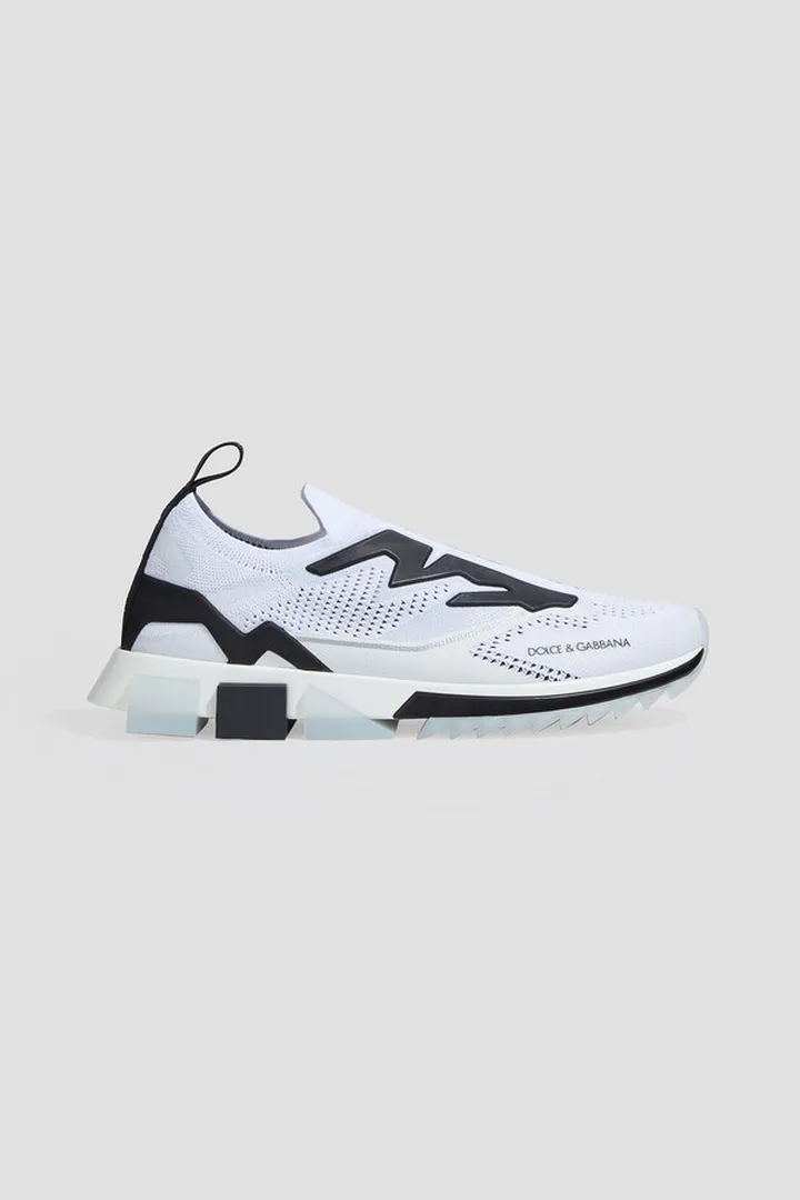 Color-block printed stretch-knit sneakers