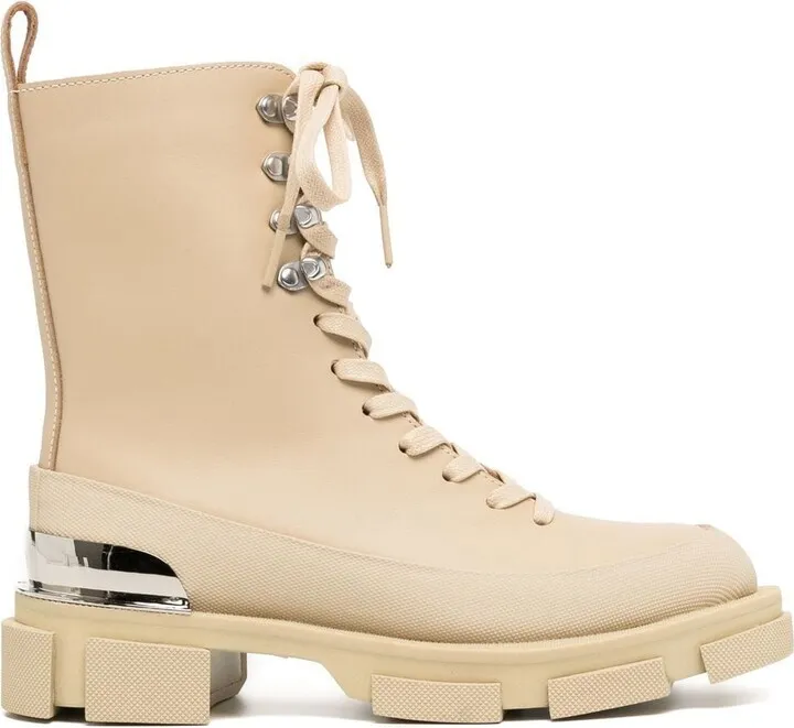 Tonal Lace-Up Leather Ankle Boots