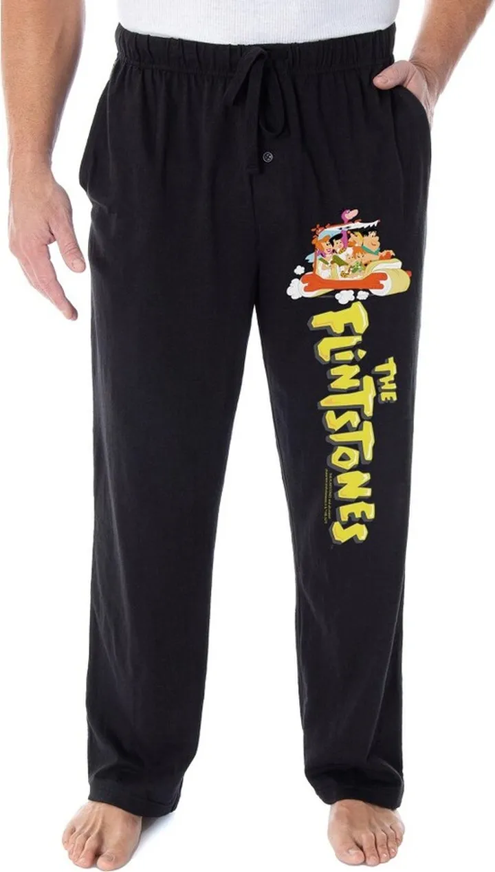 The Flintstones Men's Vintage Cartoon Characters Loungewear Pajama Pants (LG) Black