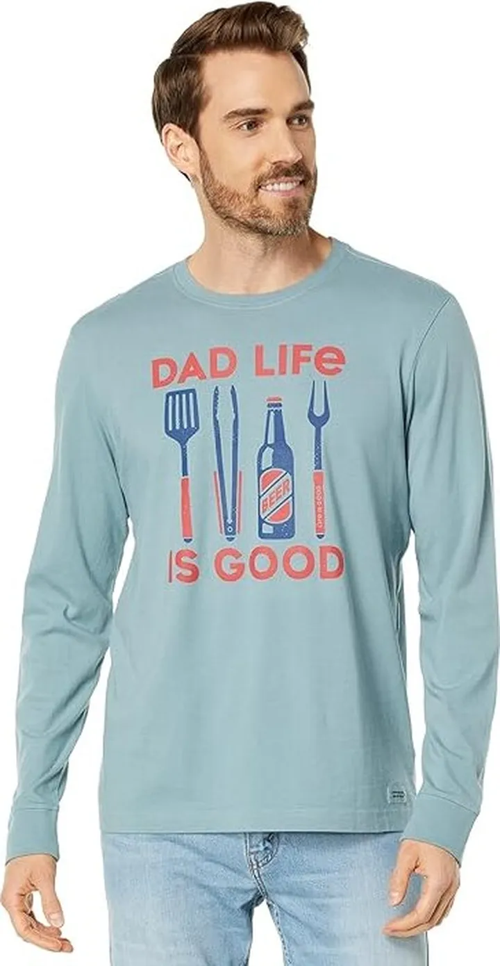 Life is Good Dad LIG Grilling Long Sleeve Crusher Tee (Smoky Blue) Men's T Shirt