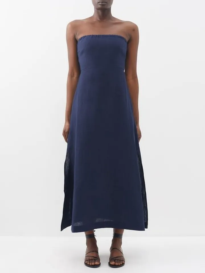 Penelope Strapless Organic-linen Midi Dress