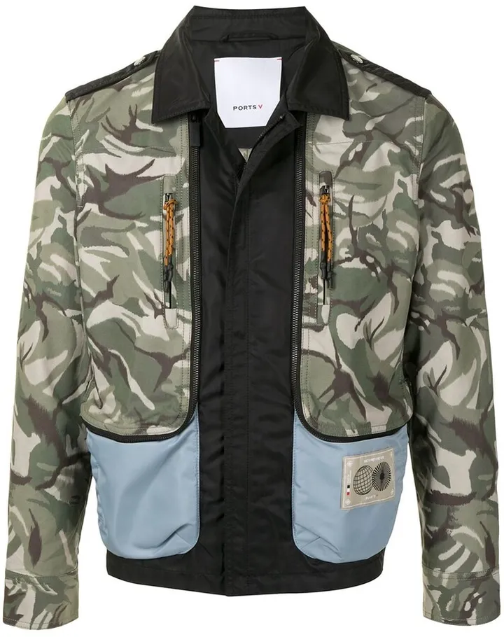 Panelled Camouflage Print Bomber Jacket