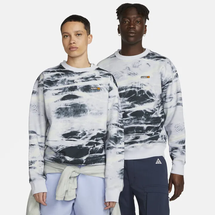 Unisex Nike ACG Nike Therma-FIT Fleece Allover Print Crew in Grey