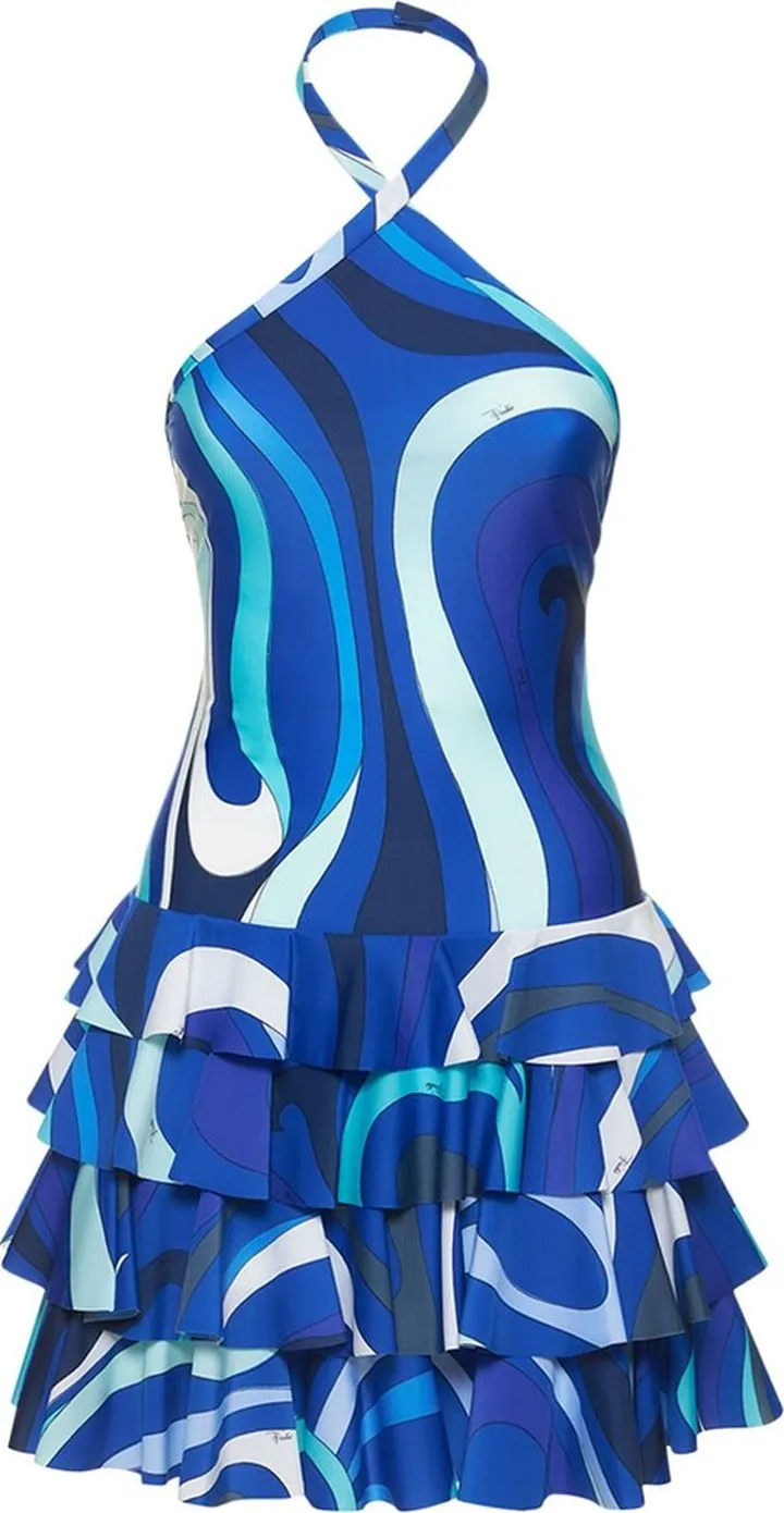 Marmo print jersey ruffle mini dress