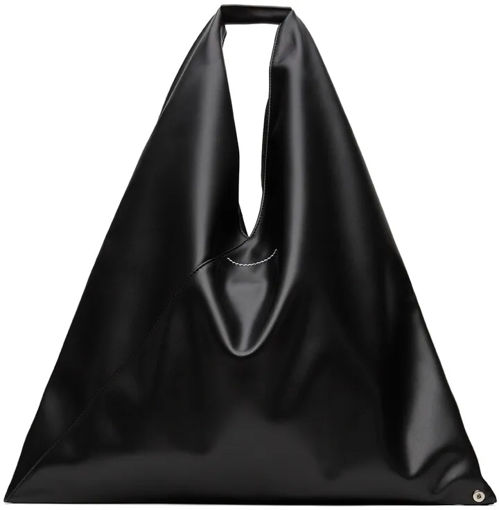 MM6 Maison Margiela Black Faux-Leather Medium Triangle Tote