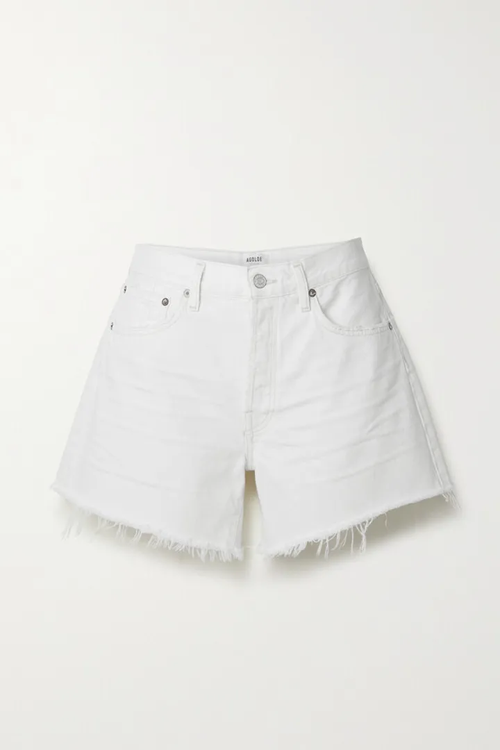 AGOLDE - Long Parker Distressed Denim Shorts - White