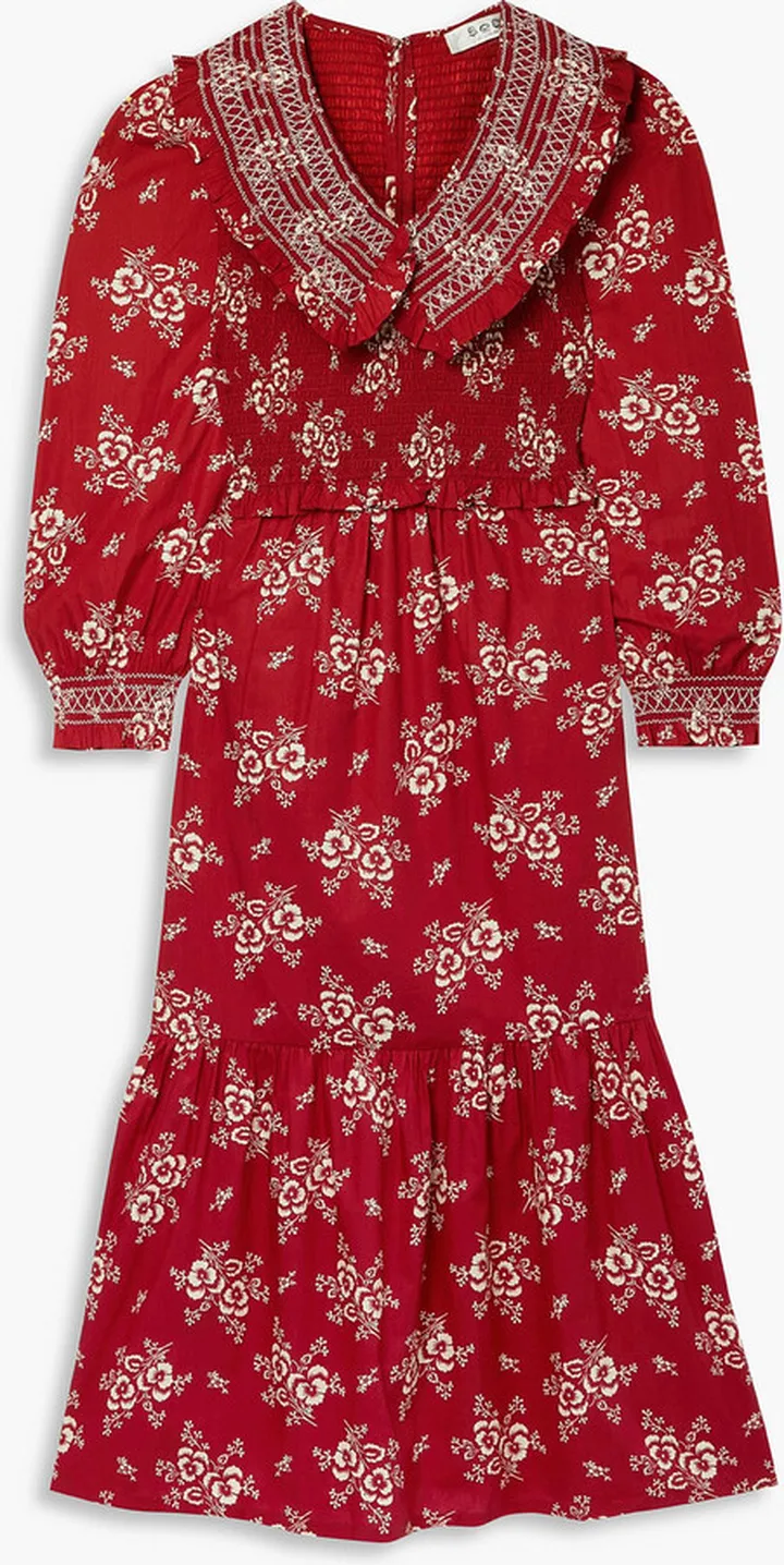Alessia ruffled shirred floral-print cotton midi dress