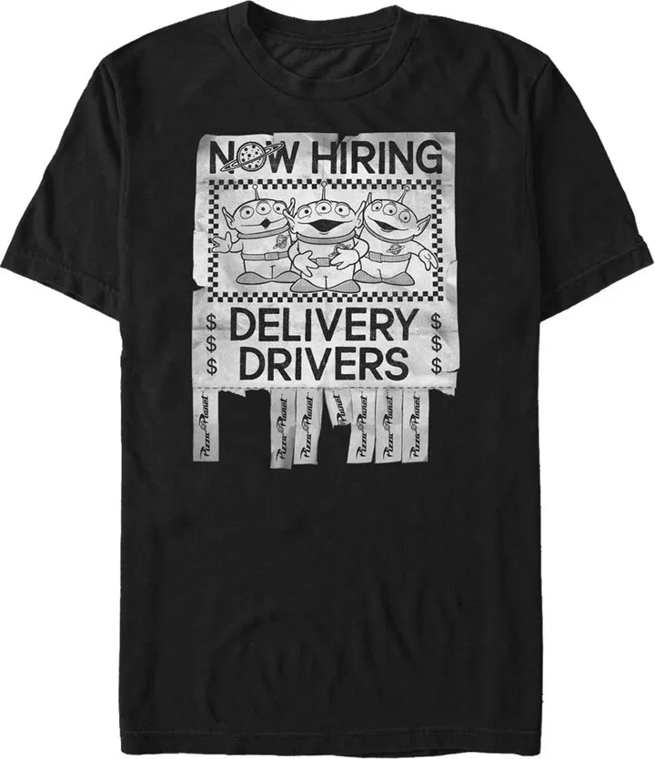 Men's Toy Story Hiring Pizza Planet Drivers T-Shirt - Black - Medium