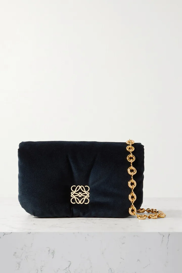 Loewe - Puffer Goya Padded Velvet Down Shoulder Bag - Blue