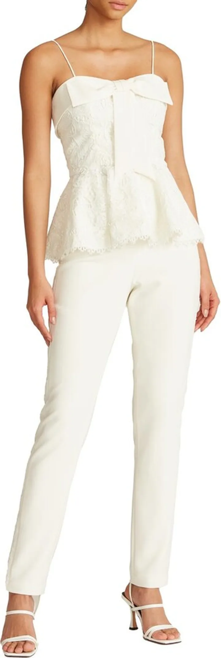 Womens Lace Trim High Waist Straight Leg Pants