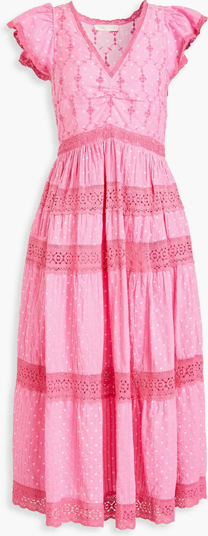 Abena crocheted lace-trimmed polka-dot cotton midi dress