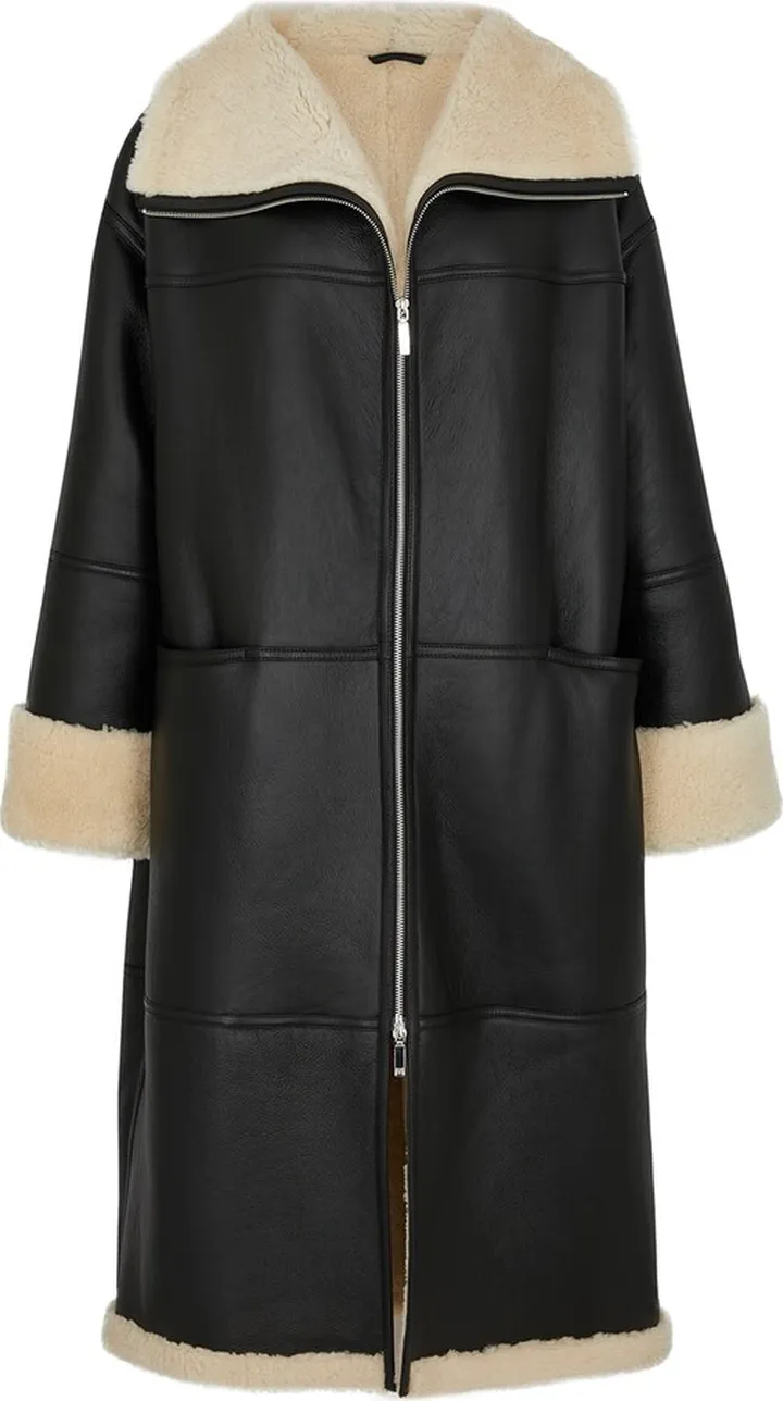 Totême Shearling-trimmed Leather Coat