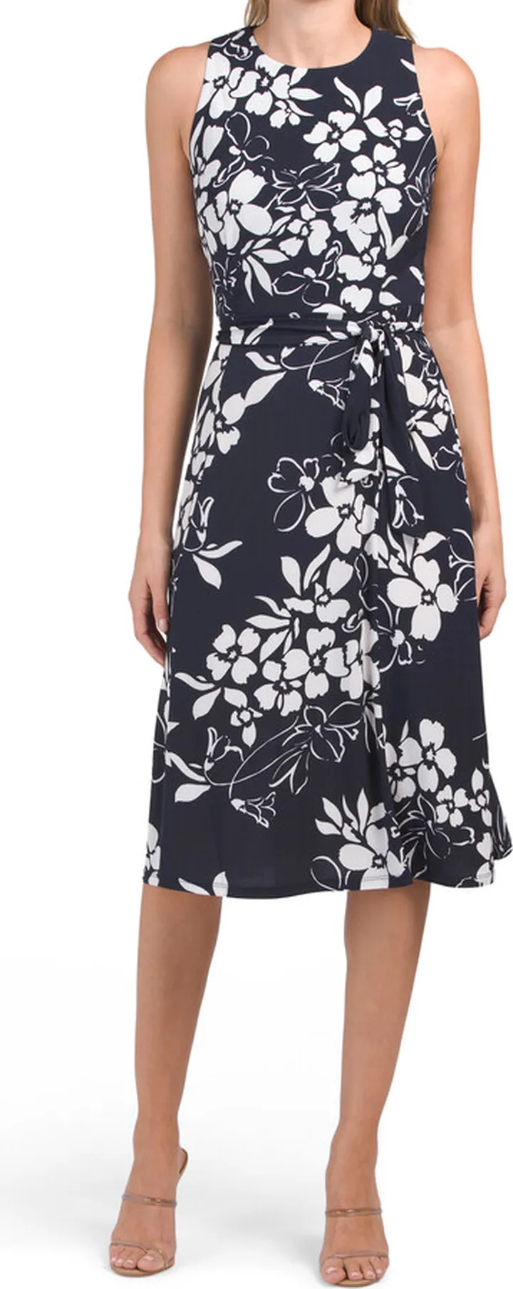 Floral Sleeveless Fit And Flare Midi Dress