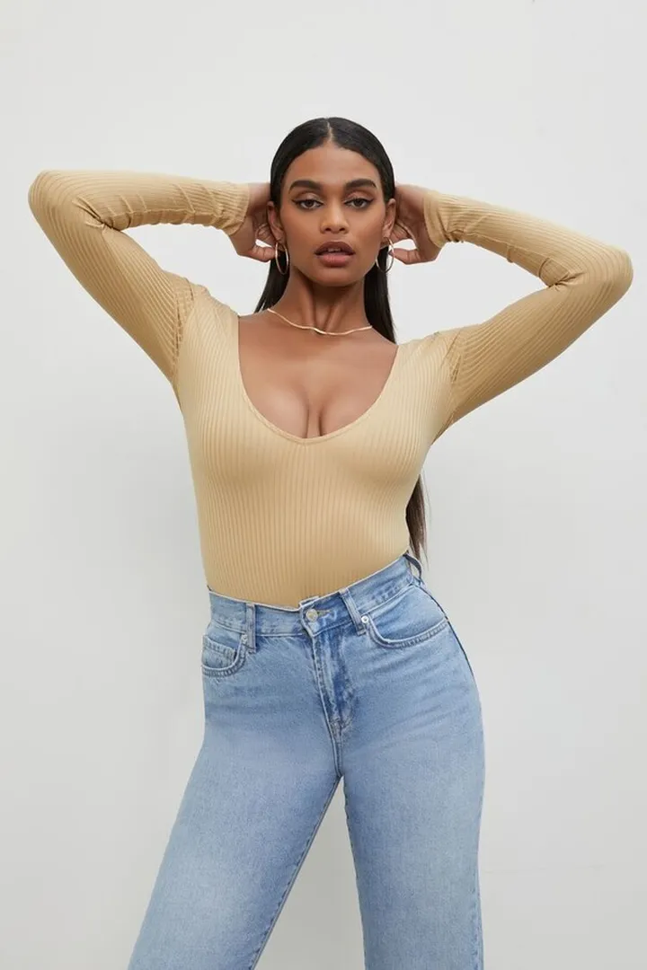 Ribbed V-Neck Bodysuit