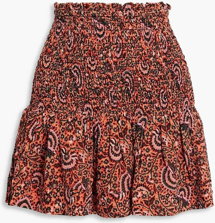 Kade shirred printed silk-crepe mini skirt