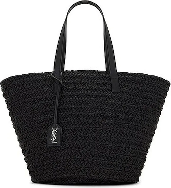 Saint Laurent Medium Panier Raffia Bag in Black